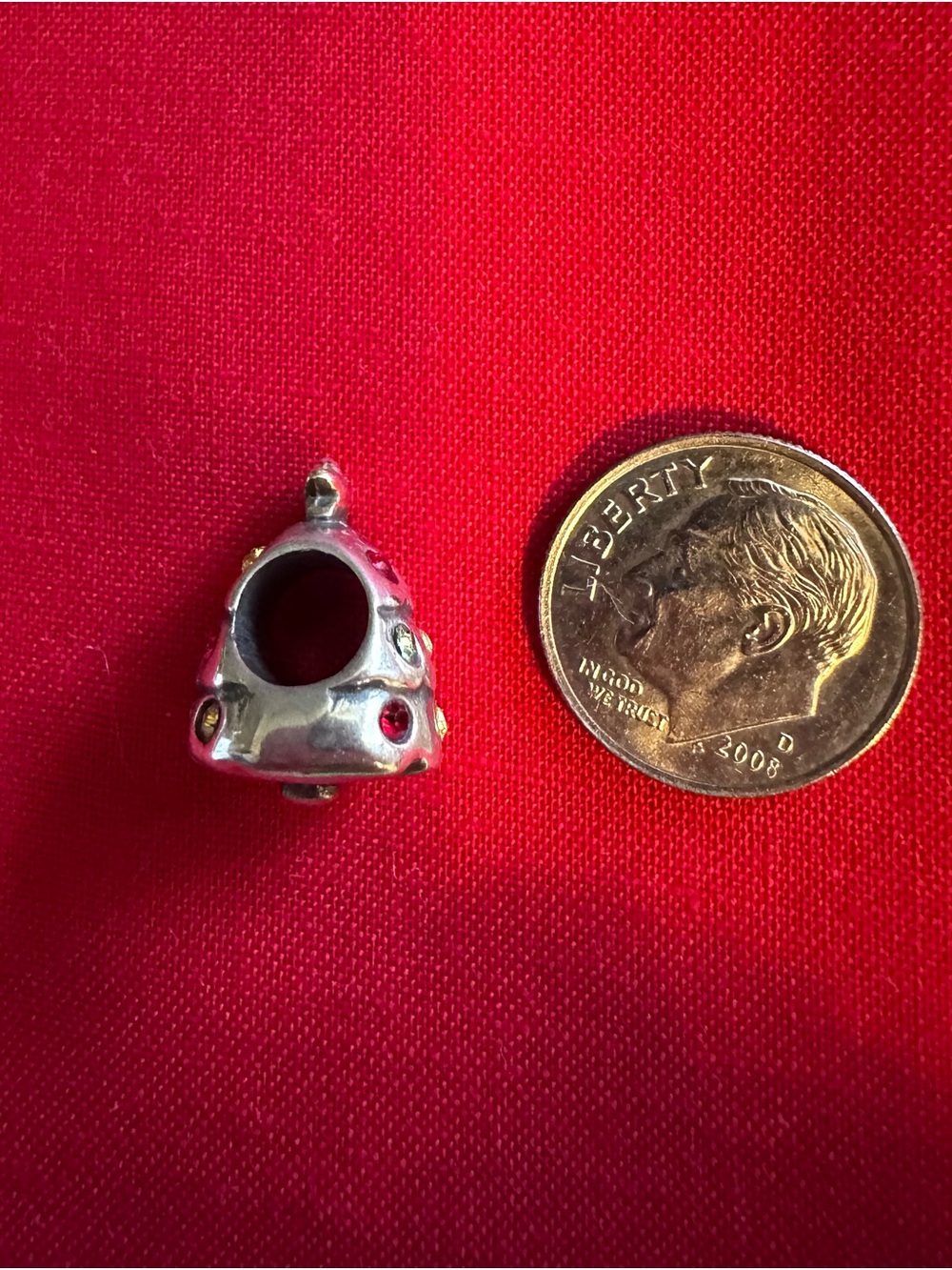 Sterling Silver Christmas Tree Charm with Red Enamel and Multi Gem Accents